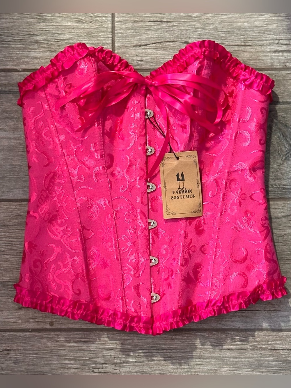 Vibrant Hot Pink Brocade Satin Lace-Up Corset Top 🎀✨